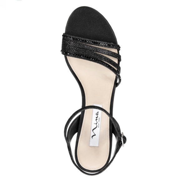 NINA NELENA TEXTURED METALLIC MATCHING CRYSTALS LOW-HEEL SANDALS, ANKLE STRAP - Picture 5 of 8